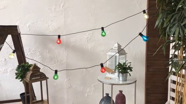 Электрогирлянда ЯРКАЯ ВЕЧЕРИНКА, цветные лампы, 20 холодных белых LED-огней, 9.5+5 м, уличная 49228 смотреть онлайн