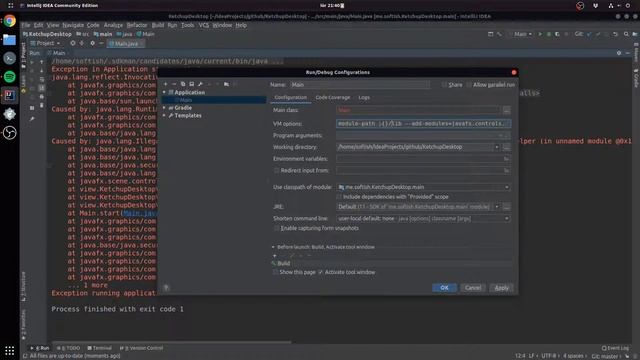 IntelliJ gradle project launch JavaFX 11 non modular application with run configuration смотреть онлайн
