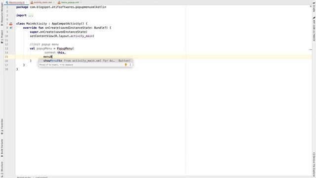 Popup Menu using menu.xml | Android Studio | Kotlin смотреть онлайн