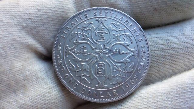 1 доллар 1908 года. Английские торговые колонии. смотреть онлайн