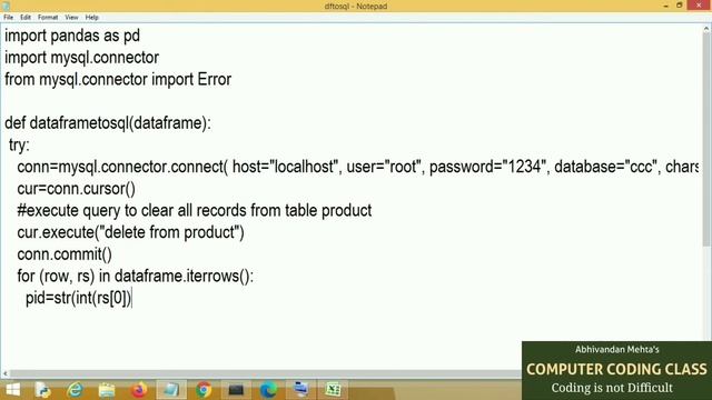 Writing data from a Pandas DataFrame to a MYSQL Table, insert DataFrame into SQL Python, Python SQL смотреть онлайн
