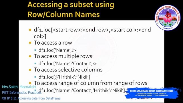SVSSS XII IP - 5.11- Accessing data from DataFrame смотреть онлайн