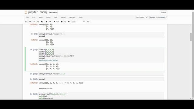 Python Numpy Tutorial for beginners. Create a numpy array, Reshape an array,Numpy attributes смотреть онлайн