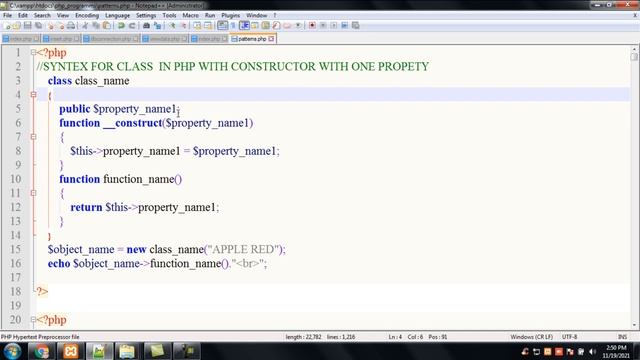 SYNTEX FOR CLASS WITH CONSTRUCTOR IN PHP WITH ONE PROPERTY смотреть онлайн