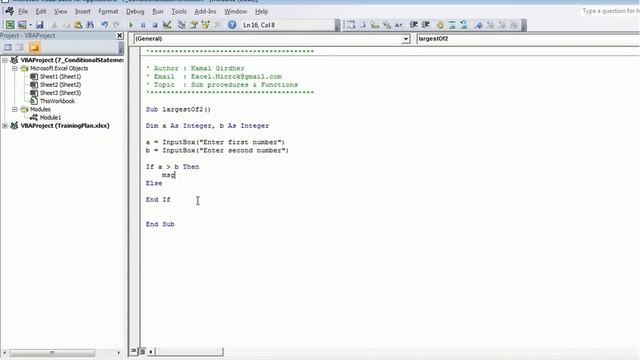 Advanced excel(vba) tutorial 8 : Conditional statements Example 1 : Largest of 2 numbers смотреть онлайн