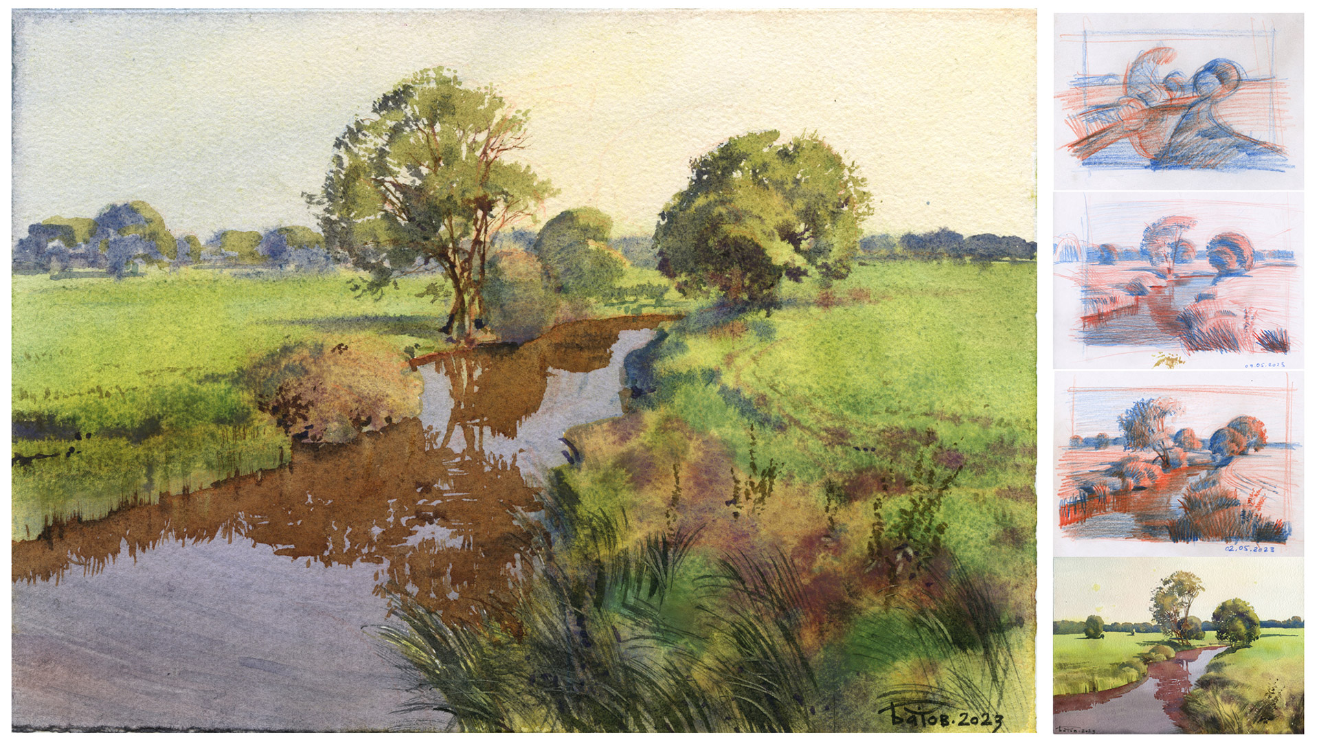 20230508 Акварельный пейзаж с рекой смотреть онлайн