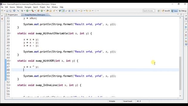 swap numbers in java смотреть онлайн