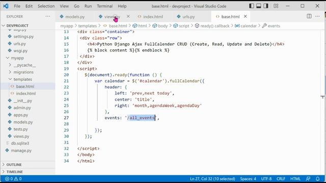 Python Django Ajax FullCalender CRUD (Create, Read, Update and Delete) Mysql Database смотреть онлайн