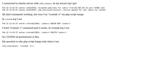 DevOps & SysAdmins: php ssh2_exec hangs on "crontab -e" command смотреть онлайн