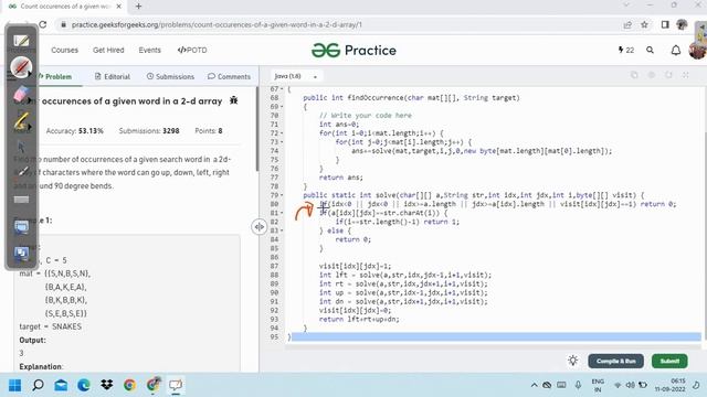 Count occurences of a given word in a 2-d array || JAVA Code || C++ Code || GeeksForGeeks || POTD | смотреть онлайн