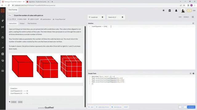(Archived) Codewars 8 kyu Count the Number of Cubes with Paint on JavaScript смотреть онлайн