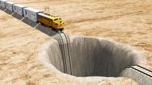 Поезд vs Гигантская Яма - BeamNG.Drive игра про машины