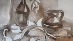 Натюрморт в технике гризайль.  Акварель
