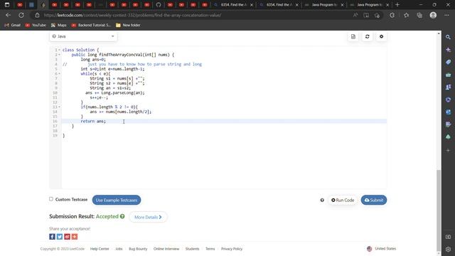 6354. Find the Array Concatenation Value. смотреть онлайн