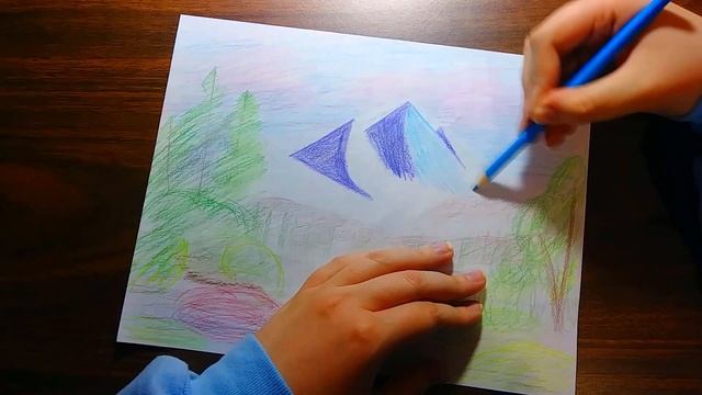 Following a Bob Ross Tutorial w/ Colored Pencils! смотреть онлайн