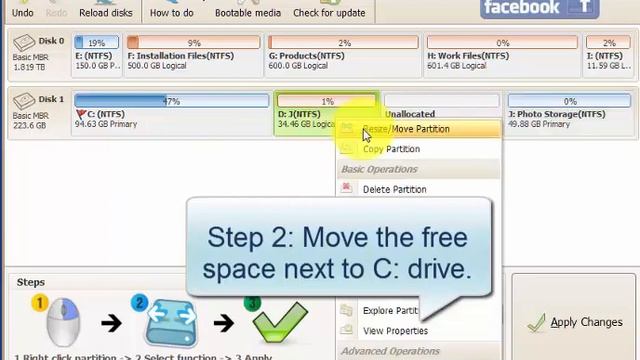 Resize move partition to shrink and extend disk partition with Free partition resizer смотреть онлайн