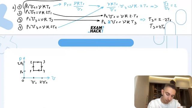 В тепловом двигателе 1 моль одноатомного разреженного газа совершает цикл 1−2−3−4−1 - №29761 смотреть онлайн