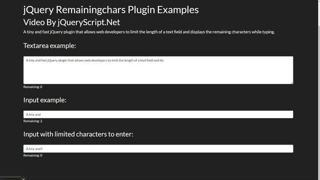 Limit The Number Of Characters In Text Fields Using The remainingchars jQuery Plugin смотреть онлайн