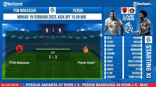 ? LIVE SCORE :  PSM MAKASSAR VS PERSIK KEDIRI  |  LIGA 1 INDONESIA