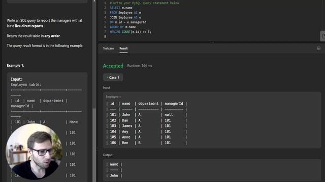 Solving SQL Top 50 Query Problem: Managers with At Least 5 Direct Report | 570 смотреть онлайн