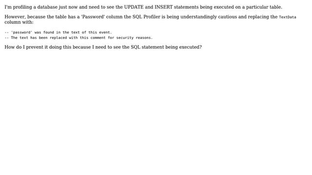 DevOps & SysAdmins: How do I get SQL Profiler to show statements with column names like 'password'? смотреть онлайн