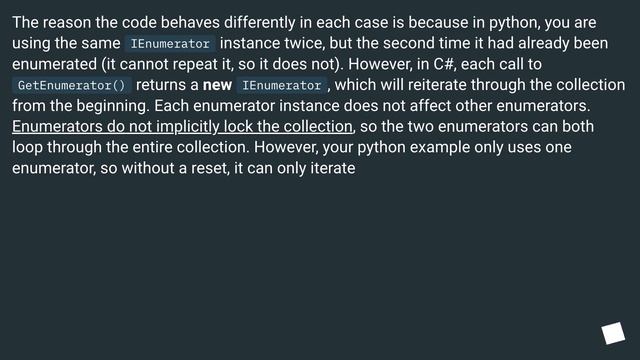 Why isn't IEnumerable consumed?/how do generators work in c# compared to python смотреть онлайн