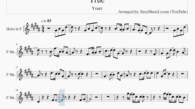 Horn Sheet Music: How To Play True By Yoari