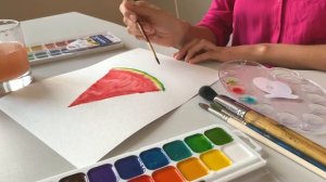 Рисование акварелью для начинающих / Рисуем арбуз / Акварель для детей