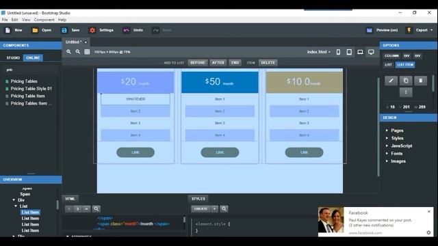 Pricing tables in Bootstrap Studio смотреть онлайн