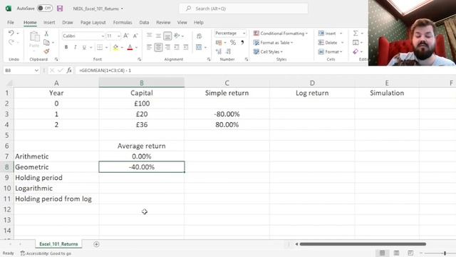 Excel 101: Average returns (Arithmetic, geometric, logarithmic) смотреть онлайн