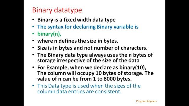 Binary Data Types IN MS SQL Server смотреть онлайн