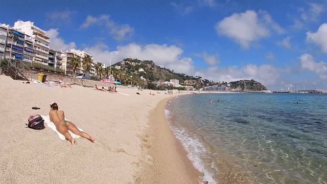 Barcelona Beach Walk At Blanes Beach Catalonia, Spain 4K