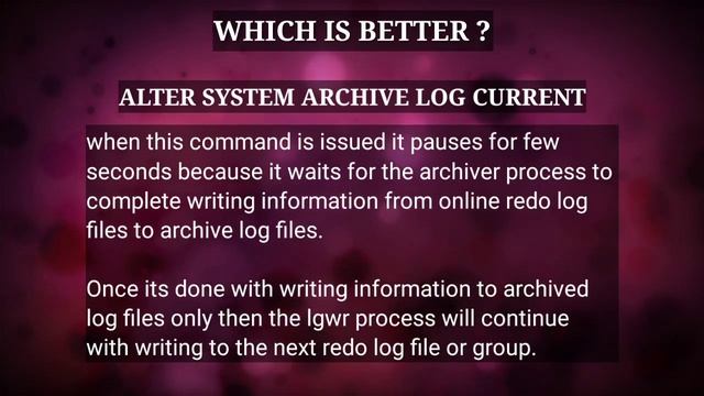 ALTER SYSTEM SWITCH LOGFILE VS ALTER SYSTEM ARCHIVE LOG CURRENT. смотреть онлайн