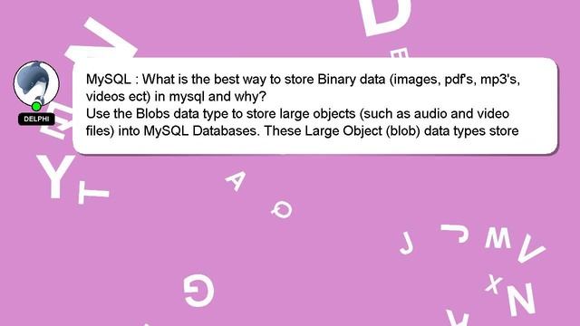 MySQL : What is the best way to store Binary data (images, pdf's, mp3's, videos ect) in mysql and w смотреть онлайн