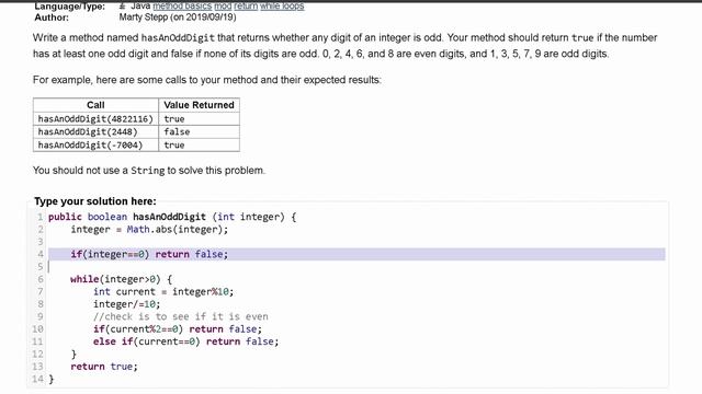 Java Practice It | Exercise 5.23: hasAnOddDigit | if, else, Boolean logic, method basics, return смотреть онлайн