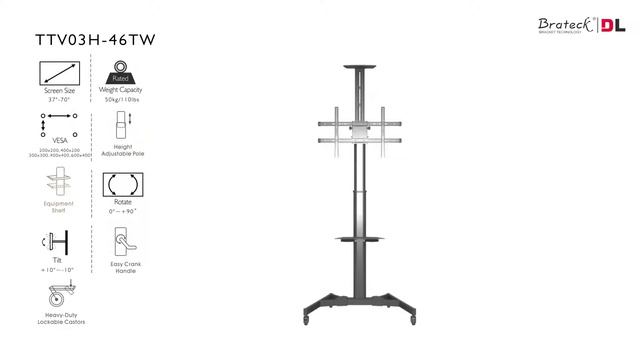 TTV03H 46TW TV Monitor Cart Vantage Systems Inc. Distributor