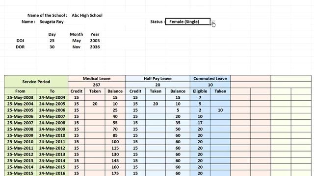 SERVICE BOOK: School Teachers LEAVE Calculation Excel Sheet смотреть онлайн