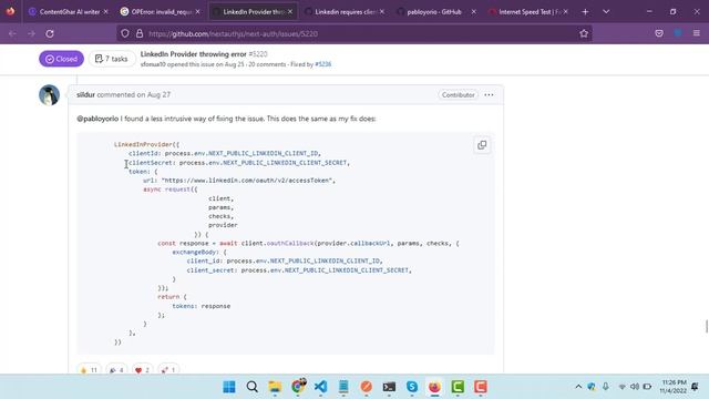 [next-auth][erroe] A required parameter "client_secret" is missing Linkedin provider throwing error смотреть онлайн