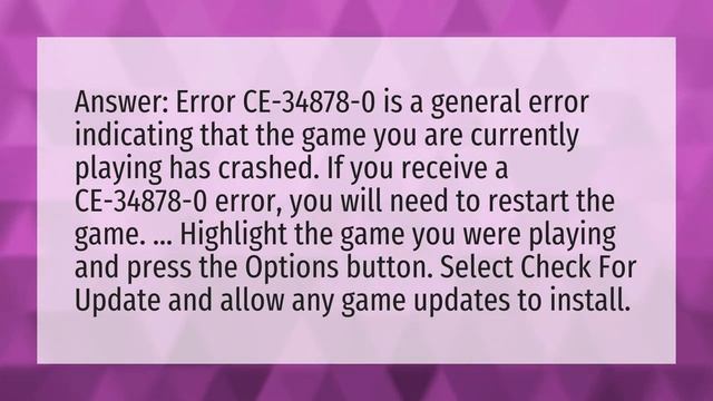 What does Error Code CE 34878 0 mean on ps4? смотреть онлайн