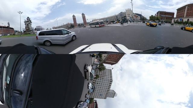 Driving through Barcelona, Plaça d'Espanya, Magic Fountain, VR 360 video смотреть онлайн