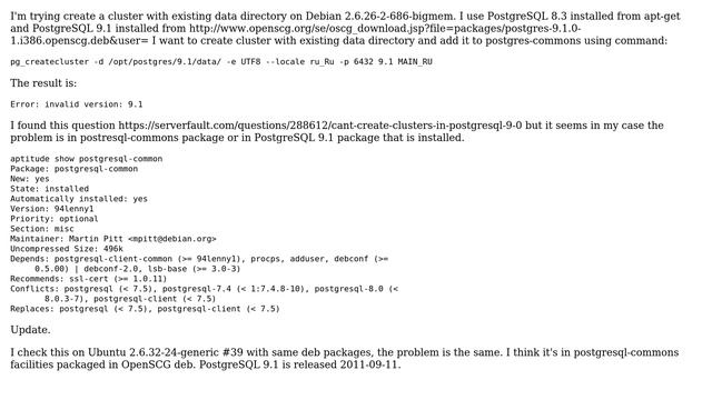 DevOps & SysAdmins: Invalid version while creating PostgreSQL 9.1 cluster смотреть онлайн