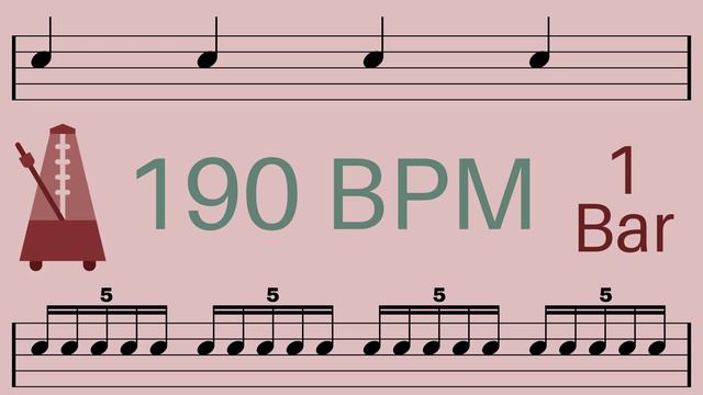 Metronome Click Track - 1 Bar Quarter to Quintuplet Notes 190 bpm - Smartronome смотреть онлайн