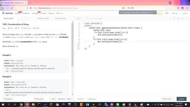 [LeetCode]1929. Concatenation of Array(C++) смотреть онлайн