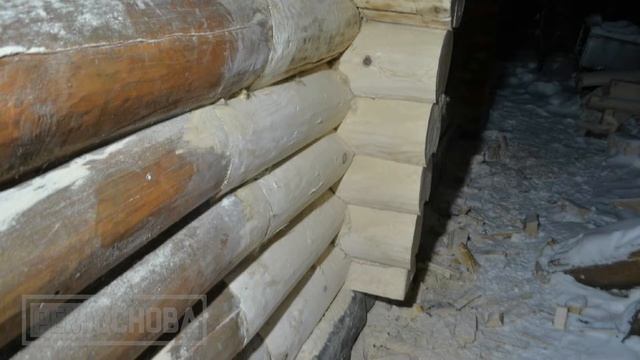 Замена остроганного бревна в бане в деревне Корпикюля. Канадская рубка с верхним затесом. смотреть онлайн