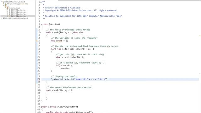 ICSE 2017 Computer Applications Q8 Sol | Java Program | print vowels, count a char in String смотреть онлайн