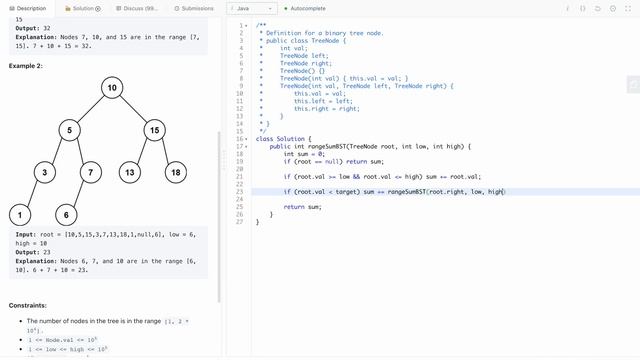 Leetcode 938 - Range Sum of BST (JAVA Solution Explained!) смотреть онлайн