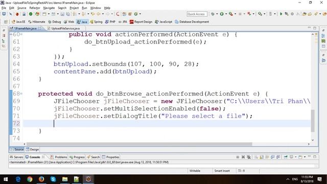 Upload File from Java Swing to Spring Rest API смотреть онлайн