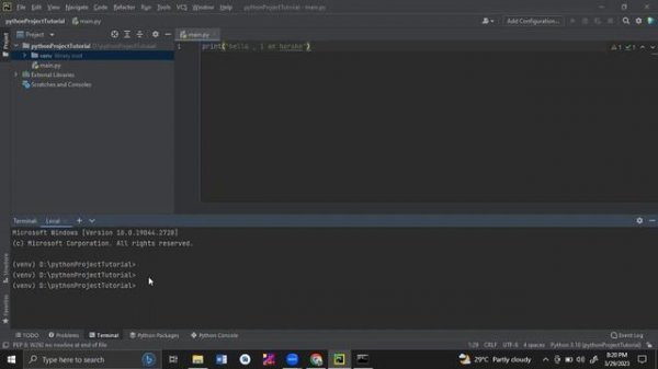 Python Setting up the IDE PyCharm and python 3.10 . Run the first 1 line code in python console