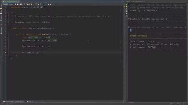 Java Ejercicio: 345 Representar Caracteres Unicode sobre Variables Tipo char смотреть онлайн