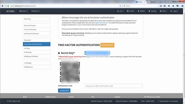 Включение двухфакторной авторизации на бирже Bittrex смотреть онлайн